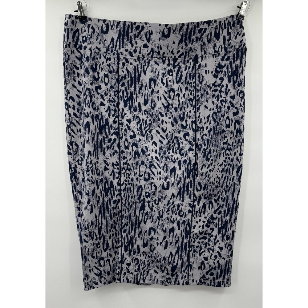Melissa McCarthy Seven7 SZ 3X Leopard Blue & Gray Pencil Skirt Tummy Slim‎ Band